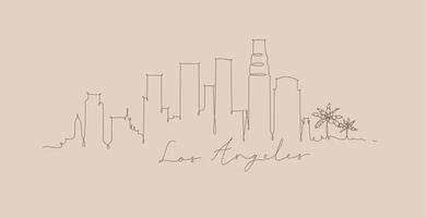 silhueta da cidade los angeles em desenho de estilo de linha de caneta com linhas marrons em fundo bege vetor