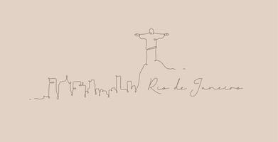 silhueta da cidade rio de janeiro em estilo de linha de caneta desenho com linhas marrons sobre fundo bege vetor