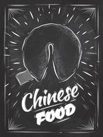 cartaz comida chinesa em estilo retro letras biscoitos da sorte desenho estilizado com giz no quadro-negro