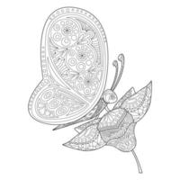 borboleta e flor. ilustração vetorial em estilo zentangle. livro de colorir anti-stress para crianças e adultos. vetor