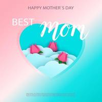 cartão de dia das mães com lindas flores desabrochando nas nuvens, emolduradas em forma de coração. feliz Dia das Mães. ilustração vetorial