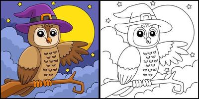 chapéu de bruxa coruja halloween ilustração de página para colorir vetor