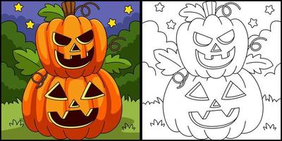 ilustração para colorir de abóbora de 2 camadas de halloween vetor