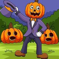homem cabeça de abóbora ilustração colorida de halloween vetor