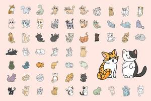 desenho de gato fofo, conjunto de ilustração vetorial de personagem plana de gatinho