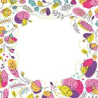 moldura quadrada floral brilhante de verão para post de rede social ou cartão postal. flores com cores neon brilhantes. fundo branco vetor