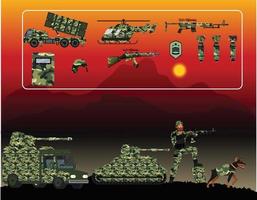 ilustrações militares de soldados e armas diferentes