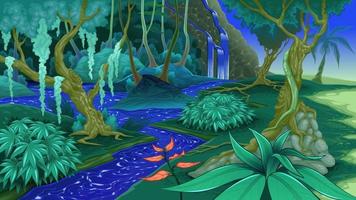 ilustração vetorial de fundo de paisagem de floresta de selva de contos de fadas de graça vetor