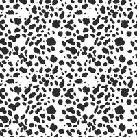 padrão sem emenda dálmata. estampa de pele de animal. pontos pretos de cachorro e vaca sobre fundo branco. ilustração vetorial