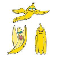 banana. um conjunto de três personagens engraçados vetor