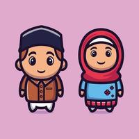 ilustração vetorial de menino e menina muçulmano bonito, personagem de desenho animado de mascote do ramadã vetor