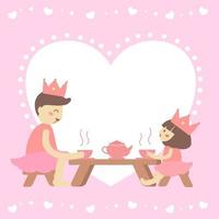 cartão de feliz dia dos pais. pai e filha brincando de festa do chá. menina bonitinha e pai de saia rosa.