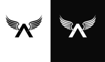 modelo logotipo ícone letras a com asas de anjo cor preto e branco vetor