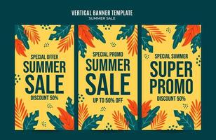 banner de web de venda de verão feliz para pôster vertical de mídia social, banner, área de espaço e plano de fundo vetor