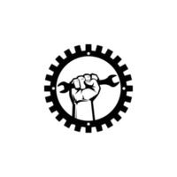 logotipo de mão mecânica isolado vetor de ícone plano branco preto