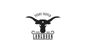 vaca texas longhorn, design de logotipo vintage de gado de touro do país, bom rótulo para fazenda rural familiar