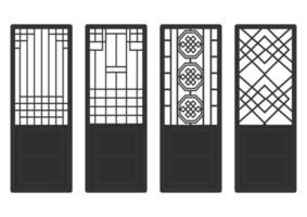 padrão de moldura de ornamento coreano tradicional. conjunto de arte de decoração antiga de porta e janela. silhueta vector illustration.laser corte painel.