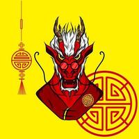 feliz Ano Novo Chinês. dragão dos desenhos animados com traje tradicional chinês. o ano do vetor do zodíaco animal