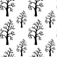 vector halloween padrão sem emenda árvore seca clipart isolado no fundo branco. ilustração fofa para design sazonal, têxtil, sala de jogos para crianças de decoração ou cartão de felicitações. impressões e rabiscos desenhados à mão