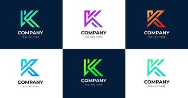 pacote conjunto modelo de design de logotipo de letra k inicial, conceito de gradiente de linha, ilustração vetorial vetor