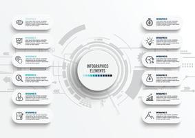 modelo de infográfico de vetor com etiqueta de papel 3d, círculos integrados. conceito de negócio com 12 opções. para conteúdo, diagrama, fluxograma, etapas, peças, infográficos de linha do tempo, fluxo de trabalho, gráfico.