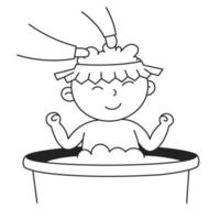 lavar os cabelos. criança desenhada à mão e ícone de doodle de família vetor