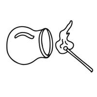 tratamento de ventosa de medicina alternativa. doodle esboço mão desenhada ilustração vetorial de um copo ou jarra médica e fogo em fundo branco. contorno isolado vetor