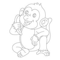 página de coloração de contorno de macaco bonitinho para crianças animais ilustração em vetor de desenho animado livro de colorir
