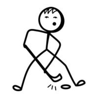 jogador de hóquei de boneco de palito, ícone desenhado à mão vetor