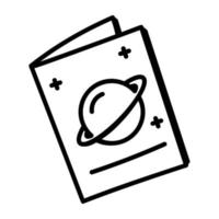 coloque suas mãos no ícone de doodle do livro espacial vetor