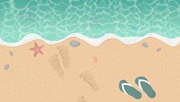 fundo de praia de verão com areia e ondas. vista do topo. ilustração vetorial vetor