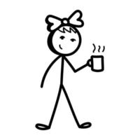 ícone desenhado à mão fácil de usar, figura de palito de chá bebendo vetor