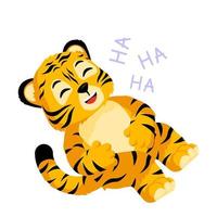 personagem de riso pequeno tigre bonito isolado. feliz clube cartoon tigre listrado de bom humor. vetor
