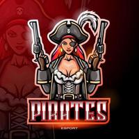 design de logotipo de esport de mascote de piratas femininos. vetor