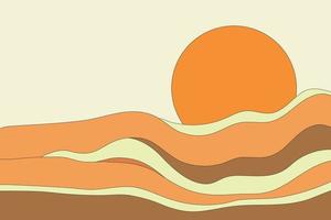 paisagem de montanhas coloridas e ilustração 2d de forma de sol redondo. textura de arte de linha de movimento brilhante