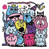 ilustração vetorial desenhada à mão do grupo de gatos doodle, ilustrador