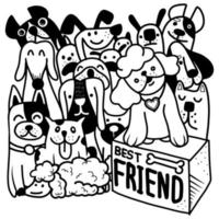 ilustração vetorial desenhada à mão do grupo de cães doodle, ilustrador vetor