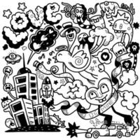 amor, ilustração vetorial de doodle bonito para criança, conjunto desenhado à mão de doodles bonitos para decoração em fundo branco, doodle engraçado desenhado à mão, página para colorir. vetor