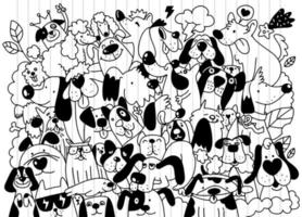 ilustração vetorial de fundo de cães fofos doodle, desenho à mão vetor