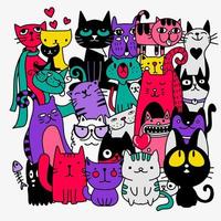 gatos desenhados à mão engraçados. ilustração vetorial de animais com gatinhos adoráveis.