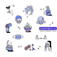 ilustração vetorial de doodle fofo para covid-19, elemento de doodle de vírus corona para design infográfico vetor