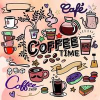 conceito de doodle de café - esboce a ilustração sobre a hora do café. vetor