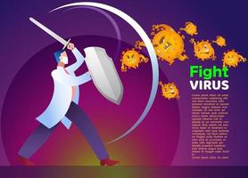 ilustração vetorial lutar contra o vírus corona covid-19. curar o vírus corona. médico luta contra o conceito de vírus vetor