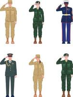 oficiais em uniformes conjunto de caracteres de vetor de cor semi plana