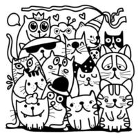 ilustração vetorial desenhada à mão do grupo de gatos doodle, ilustrador