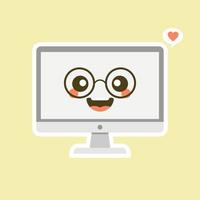 dispositivo de personagem kawaii do computador portátil. conceito de tecnologia e mídia social representado pelo ícone de computador e laptop kawaii. ilustração colorida e plana. vetor