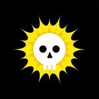 símbolo plano do crânio com sol. símbolo de bandeira de pirata do crânio. ilustração em vetor design plano de crânio