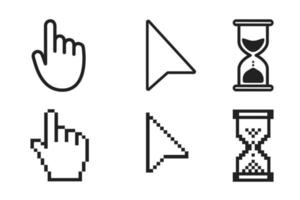 relógio de carregamento de ampulheta preta, ponteiro de mão e seta do mouse cursores sinal de ícone