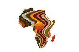 mapa estampado de áfrica com motivos listrados étnicos. banner de logotipo, cores africanas tradicionais tribais, elementos de padrão de tiras, design de conceito. vetor continente africano étnico isolado no fundo branco