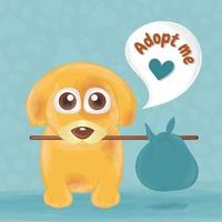 vetor de adoção de animais de estimação de desenho animado de cachorrinho triste bonito